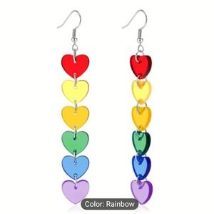 1 Pair Heart‎ Shaped Rainbow Pride Clear Acrylic Dangling Earrings